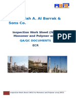Abdullah A. Al Barrak & Sons Co.: Inspection Work Sheet (IWS) For Monomer and Polymer Area