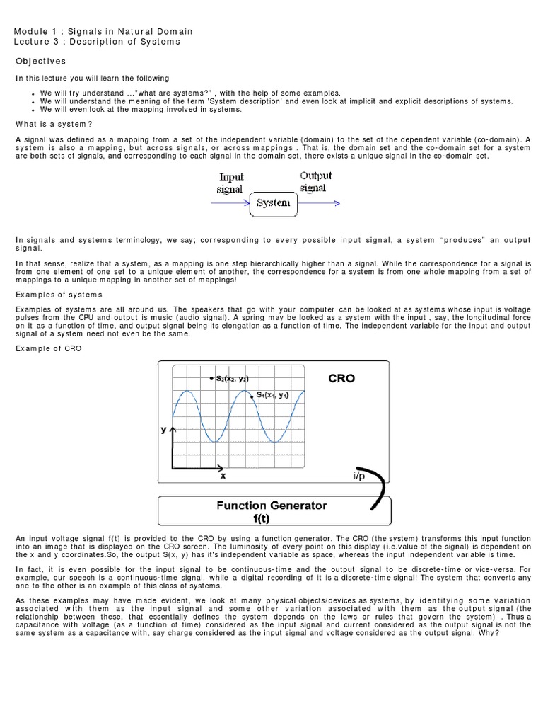 Module 1 Signals in Natural Domain Lecture 3 Description of Systems