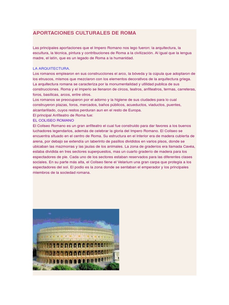 Aportaciones Culturales de Roma