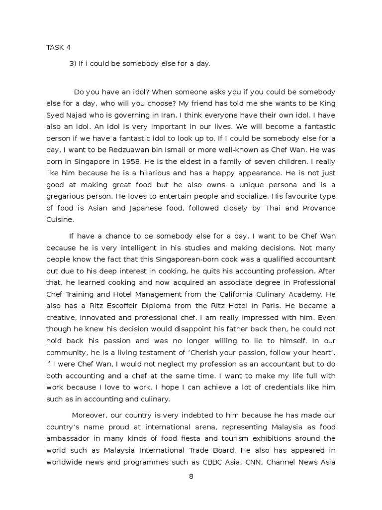 Short essay on chef picture