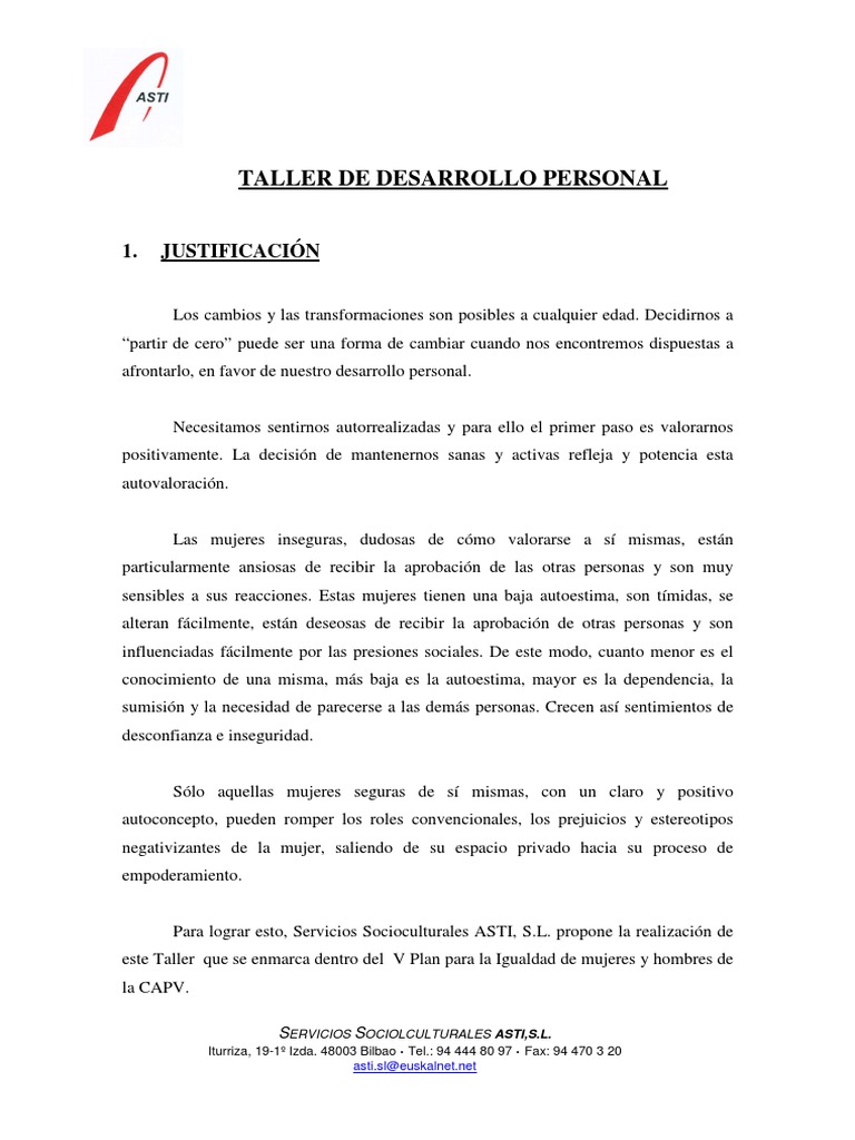 Taller de Desarrollo Personal para Mujeres | PDF | Estereotipos ...