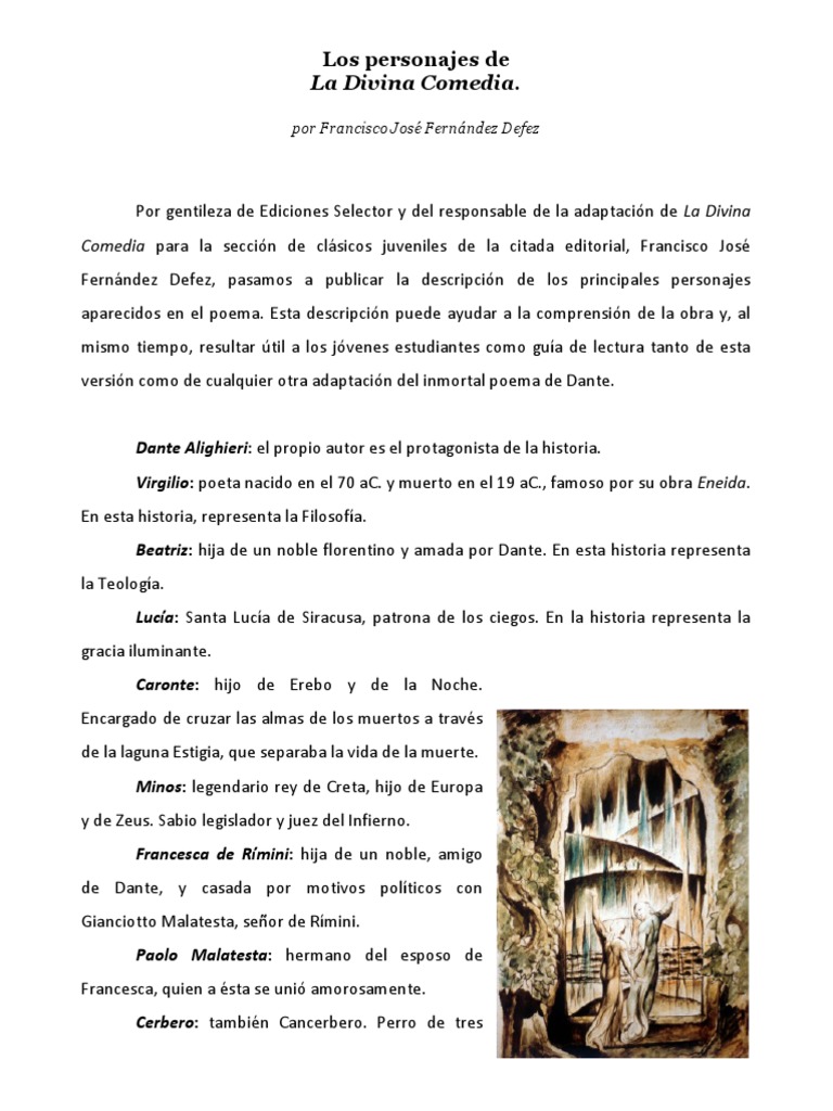 Los Personajes de La Divina Comedia Infierno (Dante
