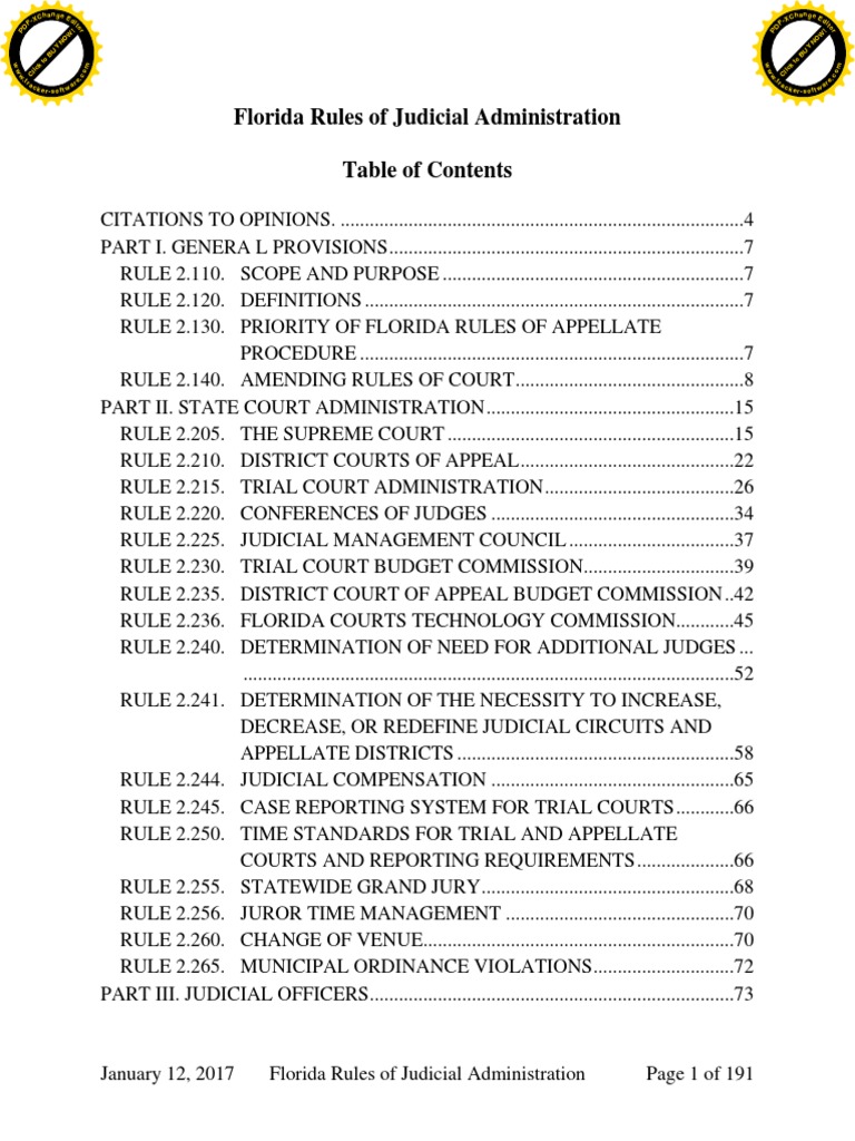 Florida Rules of Judicial Administration TOC and Citations.pdf