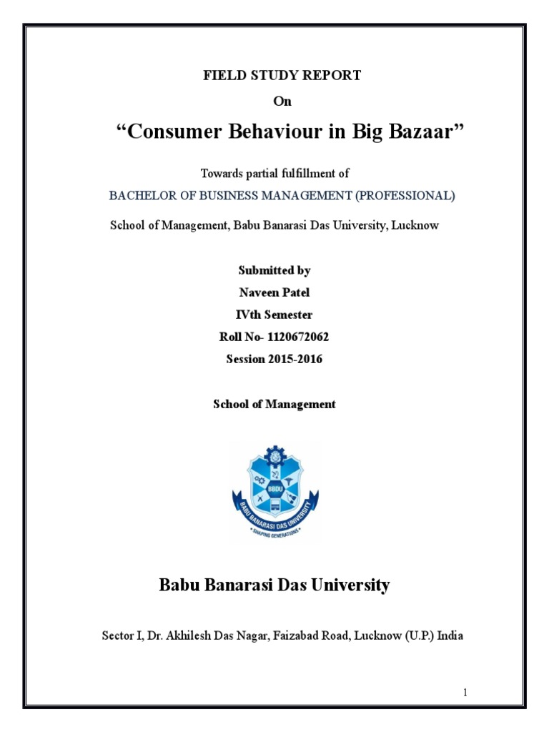 BBM (P) Field Study Report Sample PDF Retail Marketing