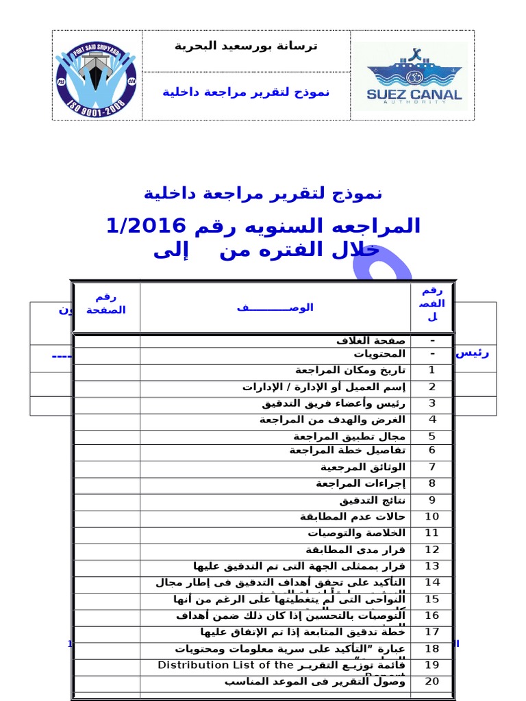 نموذج لتقرير مراجعة داخلية Pdf