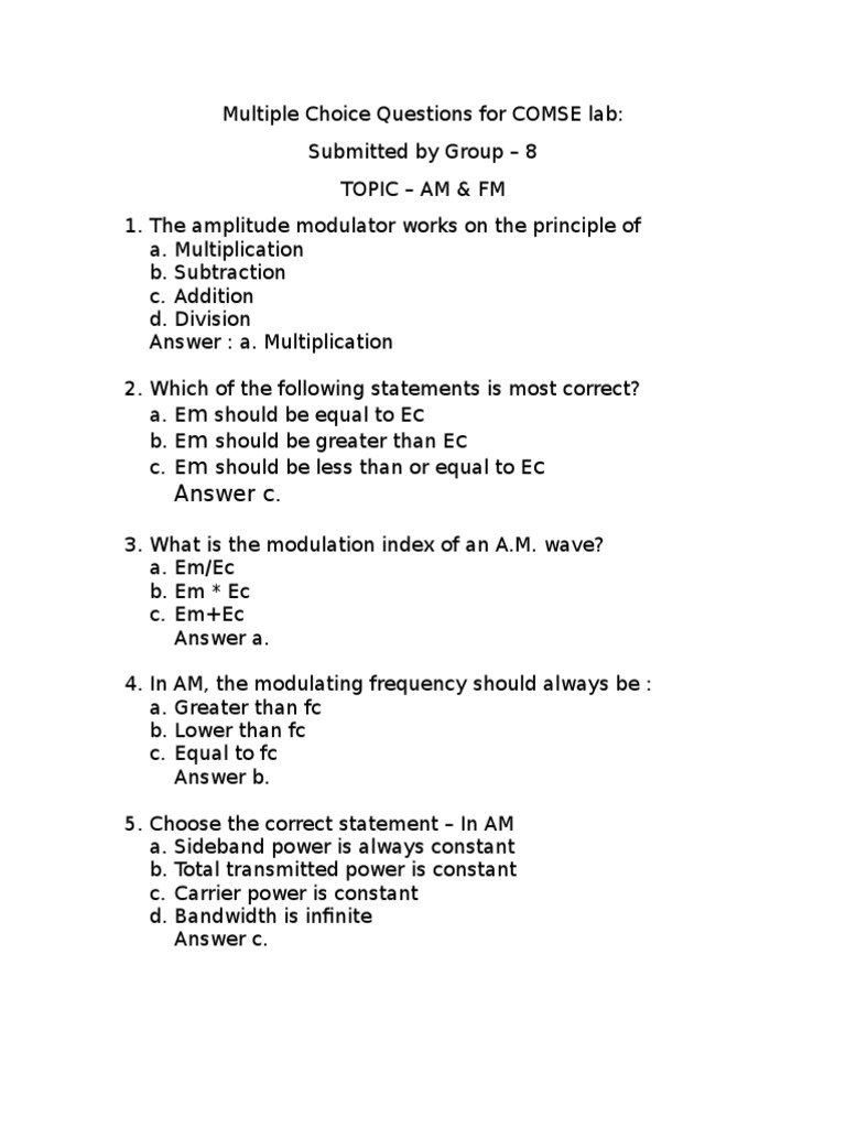 Mcq Se Pdf Frequency Modulation Modulation