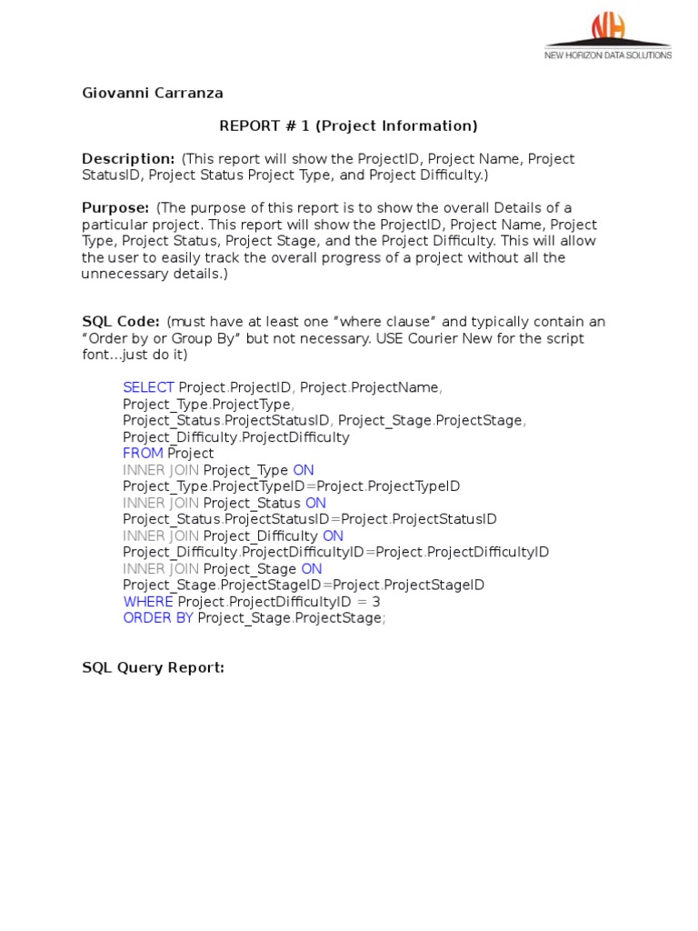Project and Employee SQL Reports | PDF