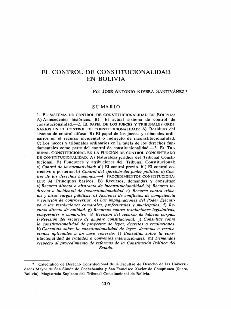 El Sistema de Control de Constitucionalidad en Bolivia | Descargar