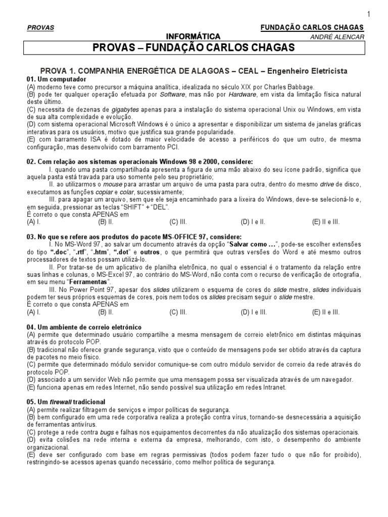 Provas de Informática - Fundação Carlos Chagas | PDF | Cópia de ...
