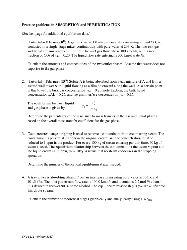 Absorption Practice Problems Guide | PDF | Gases | Mole (Unit)