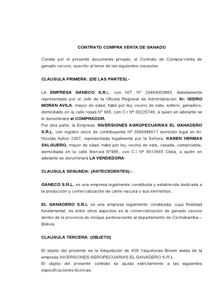Contrato compra venta de ganado pdf vacas negocios general 
