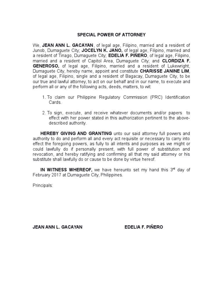 SPA - prc id | Power Of Attorney | Identity Document
