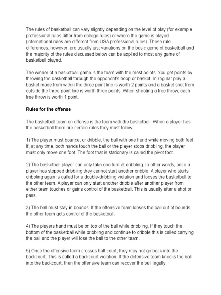 Basketball Rules Docx Basketball Positions Gaming