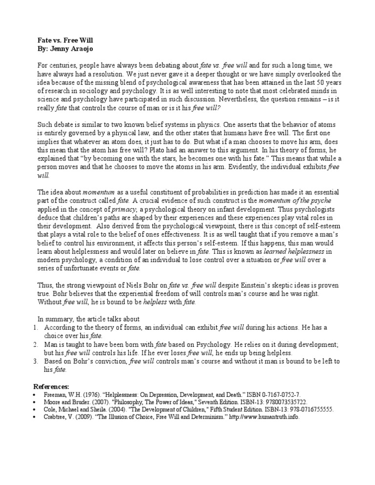Fate vs. Free Will: A Psychological Perspective | PDF | Free Will | Idea