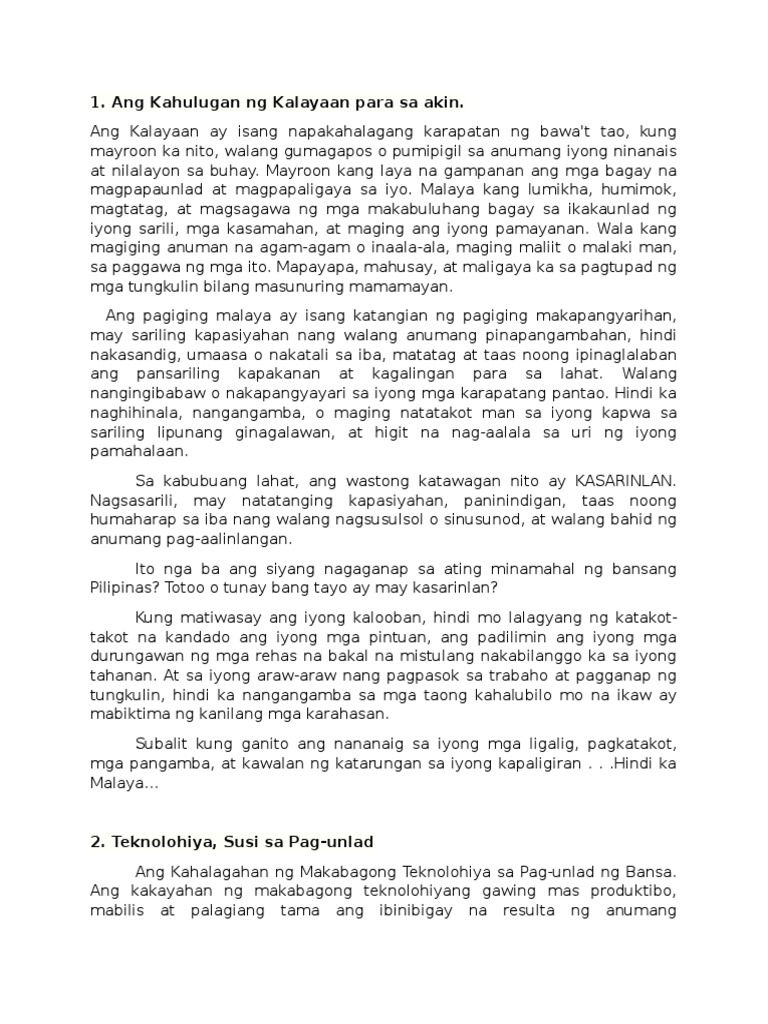 Mga Sanaysay Tungkol Sa Kalayaan