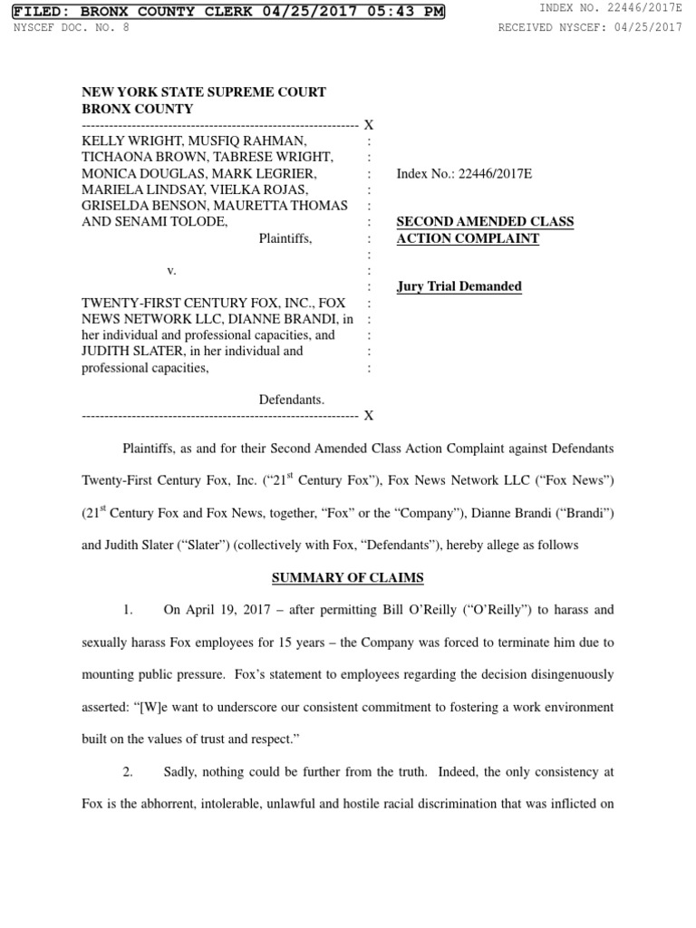 Filed second amended complaint vs twenty first century fox pdf