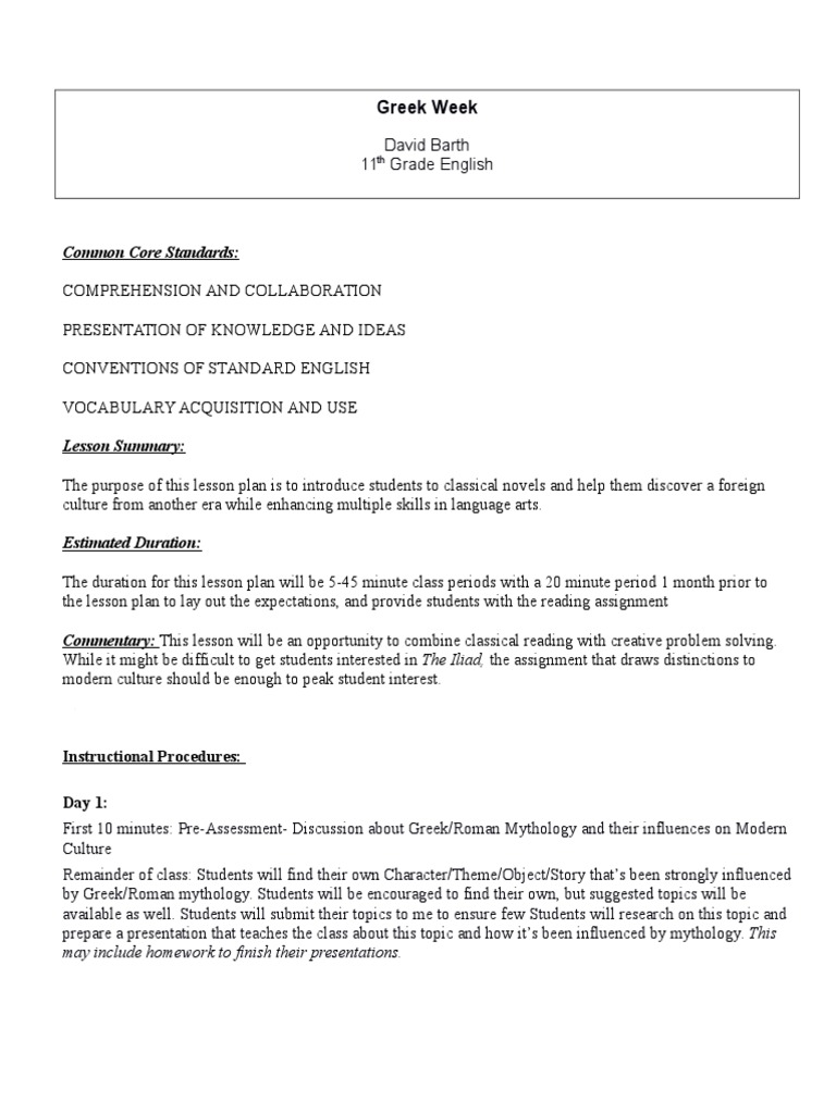 GREEK MYTHOLOGY LESSON PLAN PDF intelligence overview