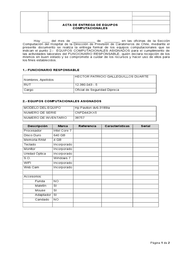 Acta de Entrega de Equipos | PDF | Arquitectura de Computadores | Software