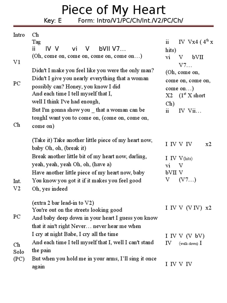 Piece Of My Heart Sheet Music | Janis Joplin | Guitar Tab