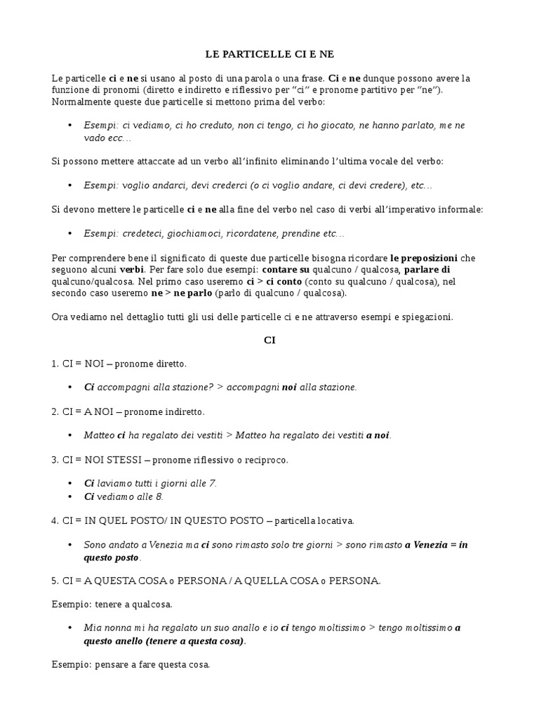 Grammatica Spagnola Traduzione Delle Particelle Ci Vi Ne