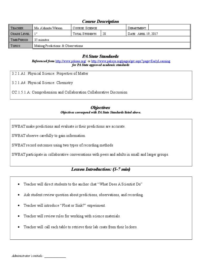 1st Grade Science: Predictions & Observations | PDF | Educational ...