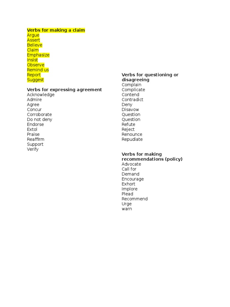 Essential Verbs for Claims and Agreements | PDF
