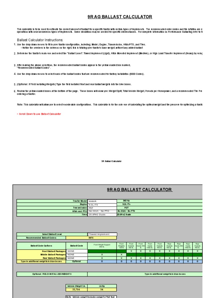 9r Ag Ballast Calculator Tractor Vehicles