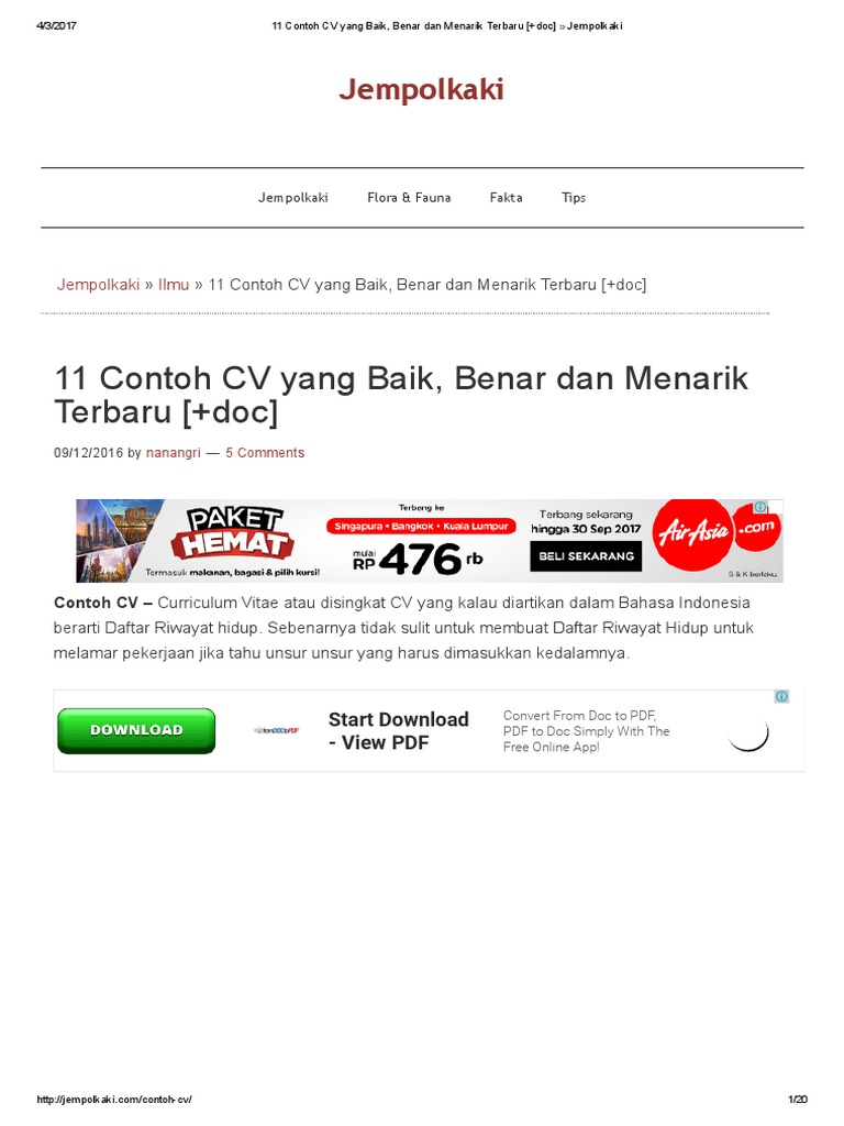 11 Contoh CV yang Baik Benar dan Menarik Terbaru doc 11 Contoh CV yang Baik Benar dan Menarik Terbaru doc