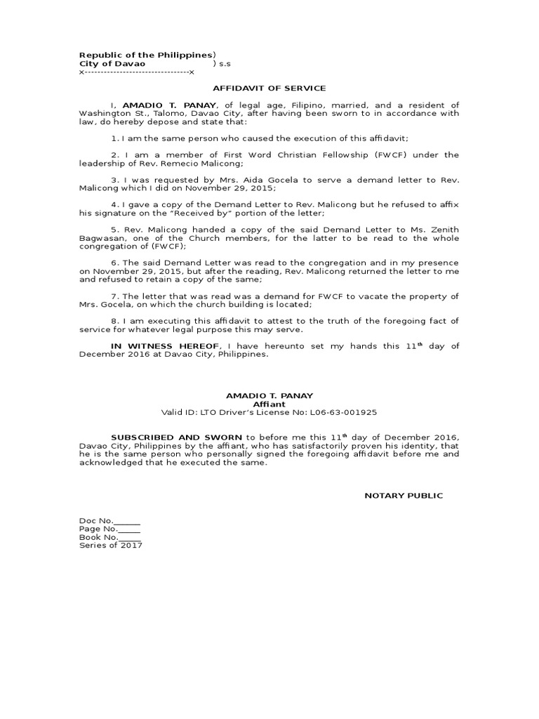Sample Affidavit of Service PDF