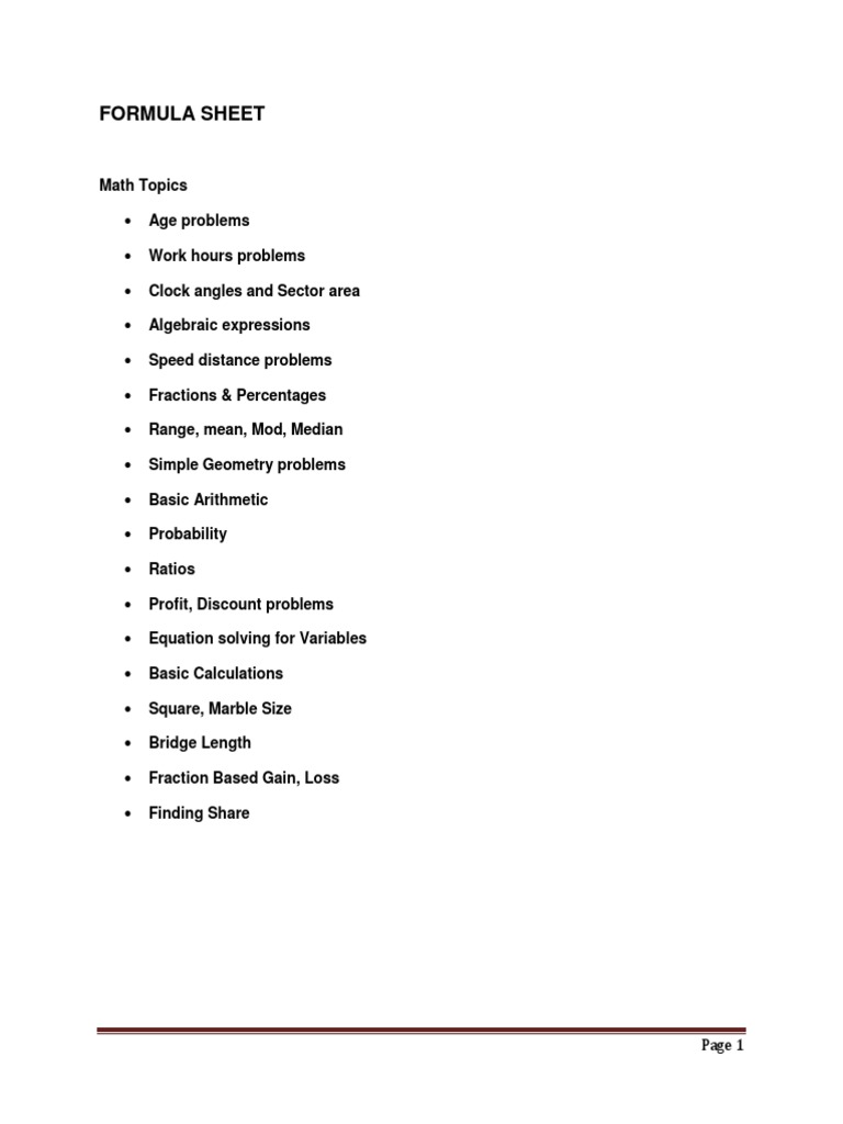 Formula List Pdf Pdf Area Percentage