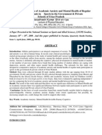 Comparative Analysis of Academic Anxiety and Mental Health of Regular Male Participants in Sports in the Government & Private Schools of Uttar Pradesh