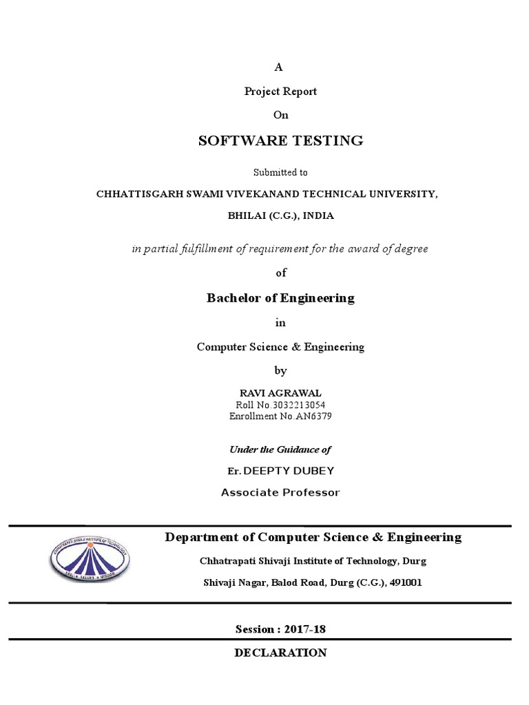 CS Engineering Software Testing Report | PDF | Institute Of Technology ...