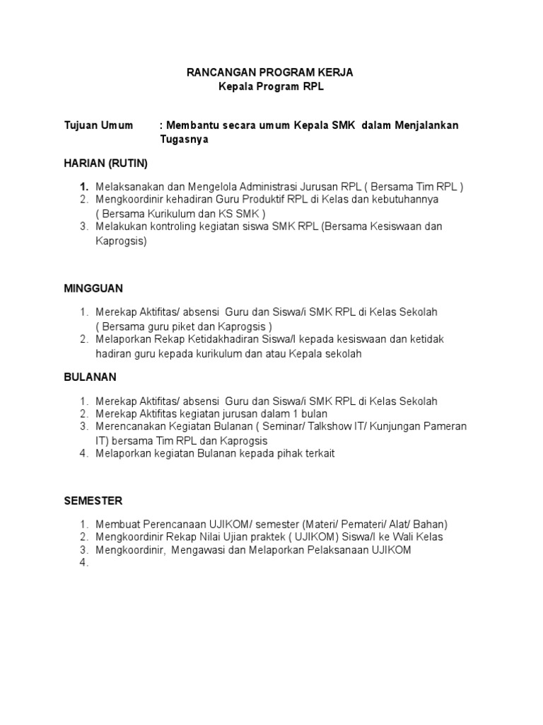 Rancangan Program Kerja Kaprog RPL | PDF