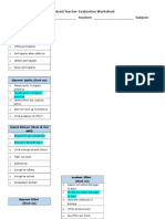 Student/Teacher Evaluation Worksheet Name: - Michael Duncan - Teacher: - Subject: - Health and Medical