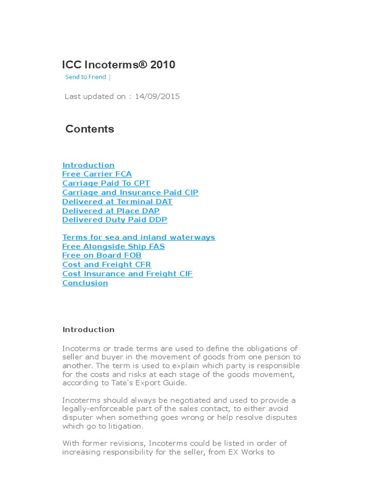 Icc Incoterms Shipping Trade