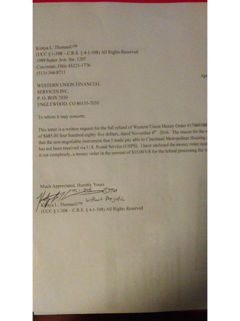 WESTERN UNION Refund Request by KLThomas 201704!26!10!05!36 PDF