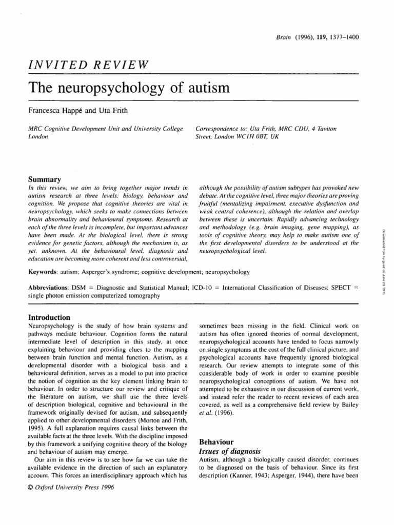 Uta Frith | PDF | Autism | Asperger Syndrome