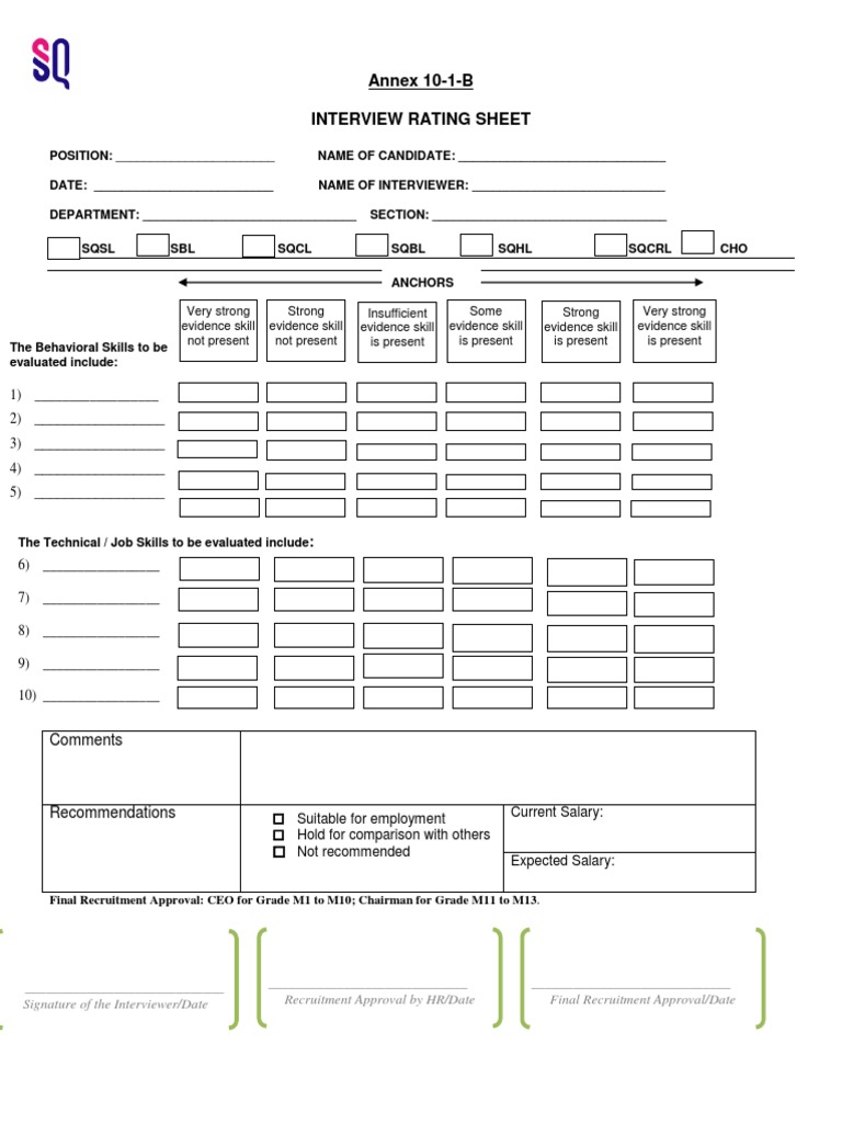 Interview Rating Sheet Template | PDF | Competence (Human Resources ...