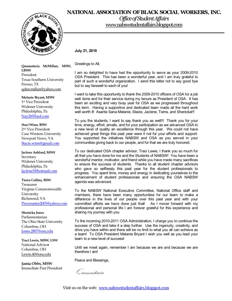 President Farewell Letter | PDF