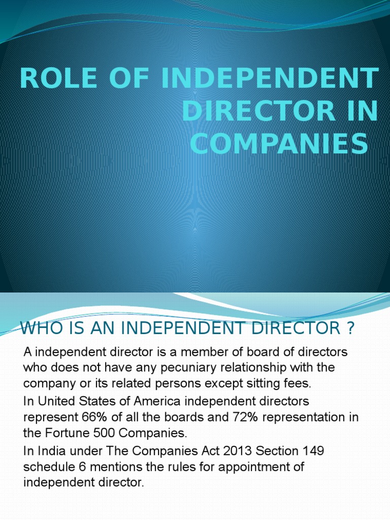 Role and Duties of Independent Directors | PDF | Board Of Directors ...