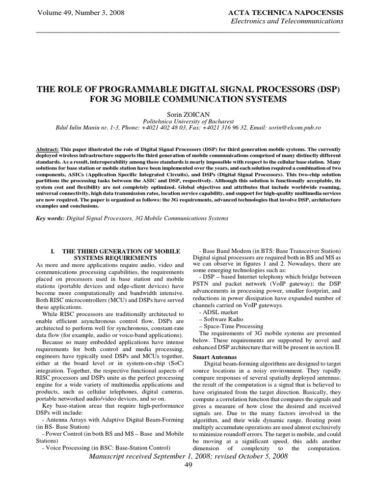 The Role of Programmable Digital Signal Processors (DSP) For 3G Mobile ...