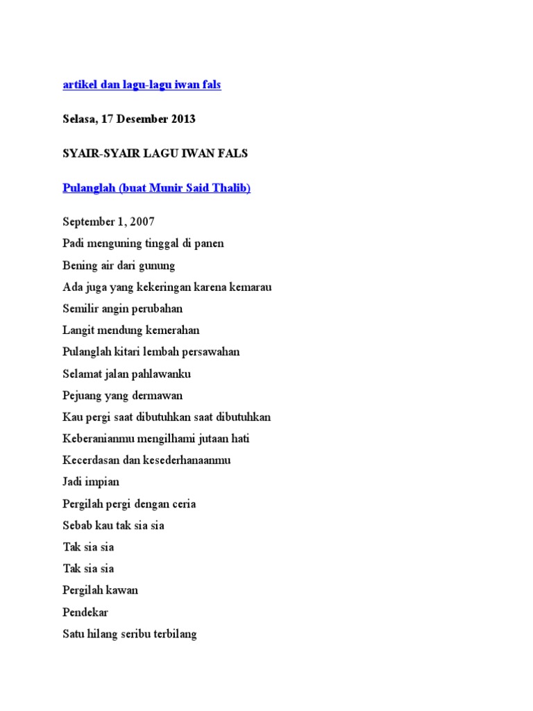 Artikel Dan Lagu Iwan Fales