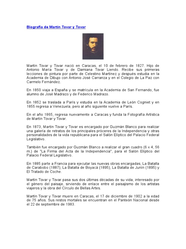 Biografía de Martín Tovar y Tovar | PDF