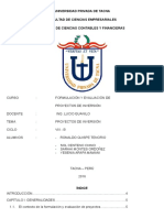 FORMULACIÓN Y EVALUACIÓN DE  PROYECTOS DE INVERSIÓN 