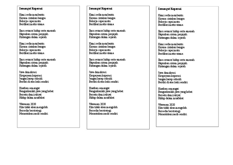 Lirik Lagu Semangat Koperasi | PDF
