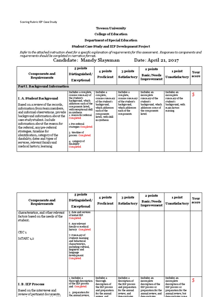Special needs case study assignment/project answer key image