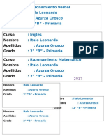 Razonamiento Verbal: Italo Leonardo: Azurza Orosco: 2° "B" - Primaria