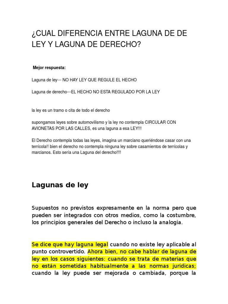 Diferencia Entre Laguna de de Ley y Laguna de Derecho