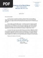 Letter to Defense Secretary James Mattis on Russian Support for the Taliban