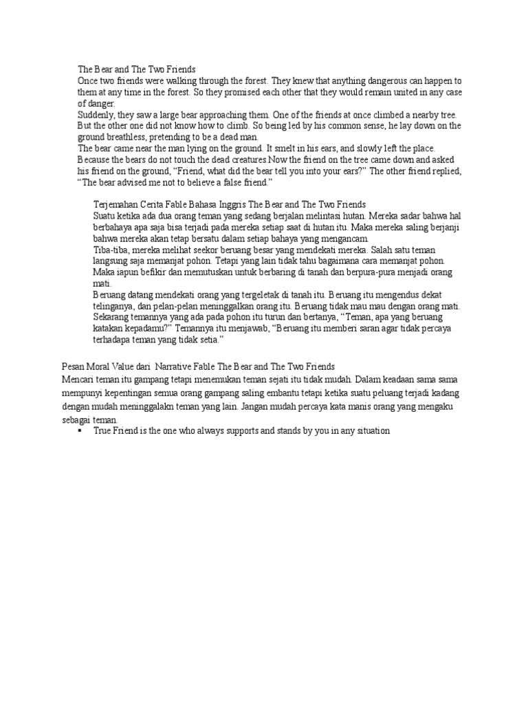The Bear and The Two Friends | PDF